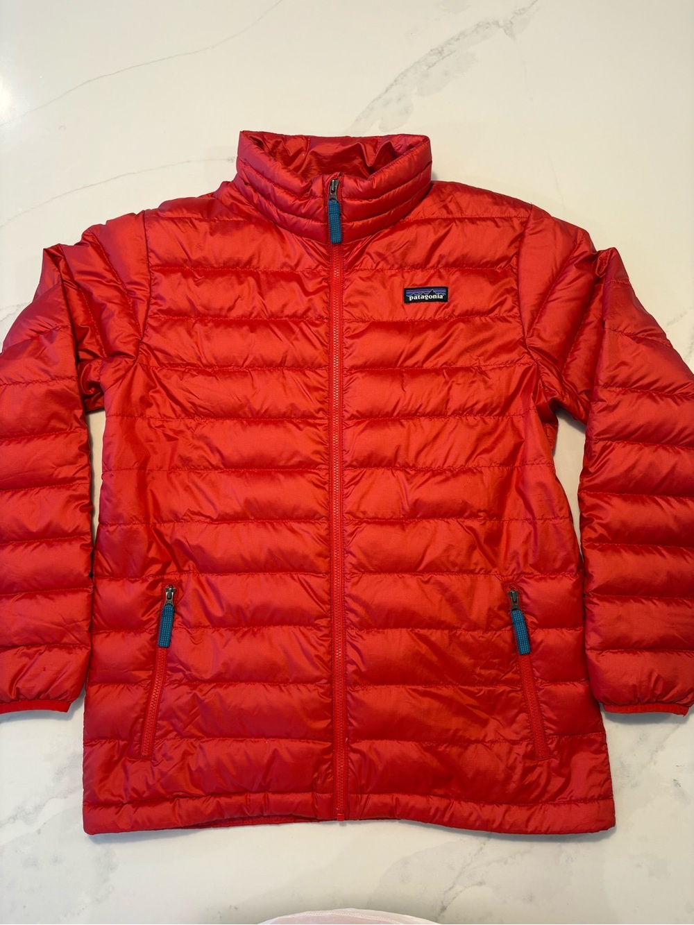 Patagonia Down Puffer Jacket Quilted Design Zippered Pockets Red Kids XL 14